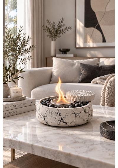 Masa Şöminesi Modern, Kokusuz Ve Siyah Taşlı Set Şömine Yakıtı + Yedek Hazne Hediye