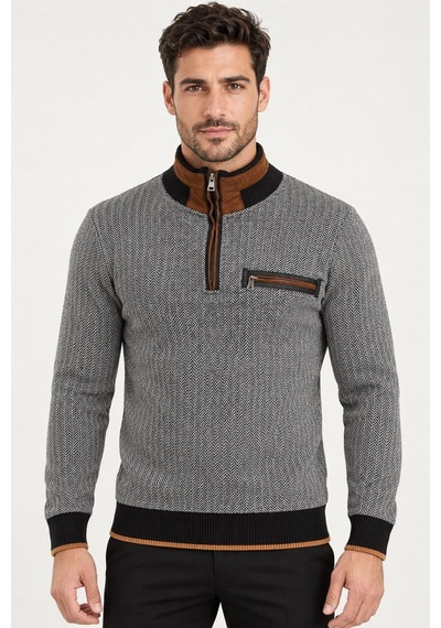 9039 Dewberry Erkek Sweatshırt-desenli Siyah-2