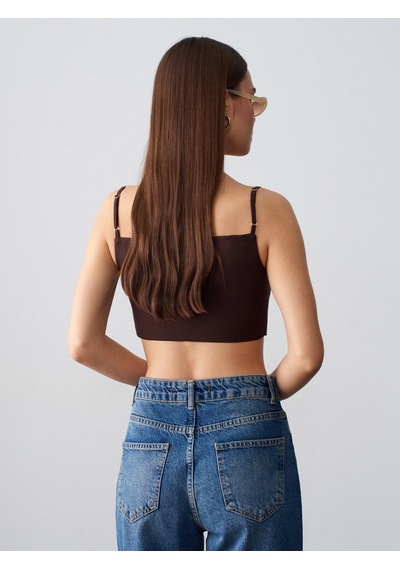 Dilvin 60614 Crop Yelek-kahve
