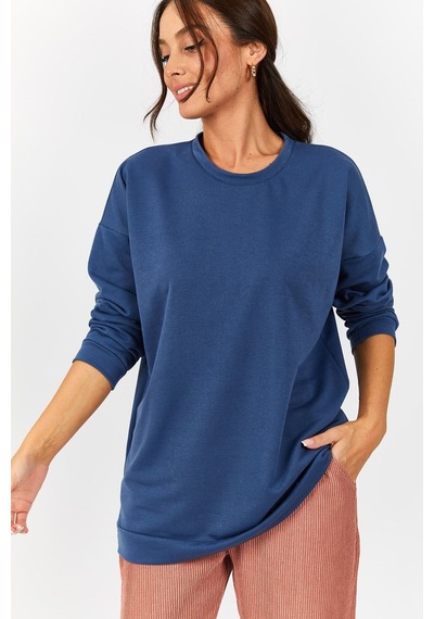 Armonika Kadın Koyu Mavi Yuvarlak Yaka Oversize Sweatshirt Arm-22k024027