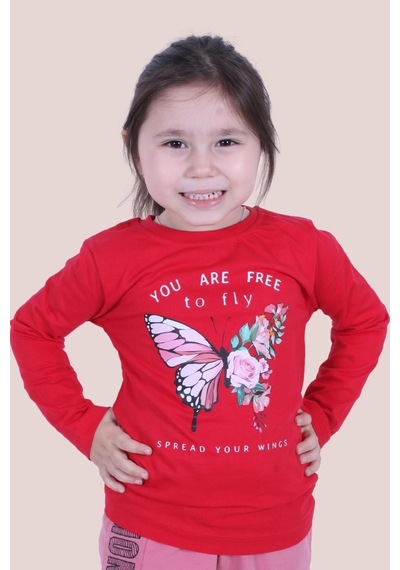 Kız Çocuk Baskılı Sweatshirt Kırmızı1 Kırmızı