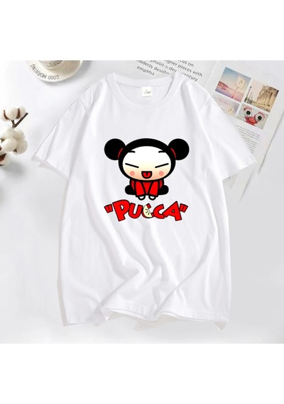 Flood Of Style Komik Karikatür Pucca Çin Bebek T-shirt Erkekler Kadınlar Sevimli Grafik T Shirt Pamuk Kısa K Beyaz