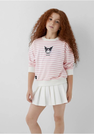 Mavi Kuromi Baskılı Çizgili Pembe Kız Çocuk Sweatshirt M7s10201-91630
