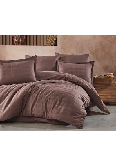 Çift Kişilik ÇİZGİLİ SATEN Nevresim Takımı V6 KOYU KAHVE-6511 Kahverengi