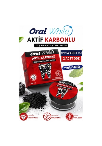 Oral White Aktif Karbonlu Diş Beyazlatma Tozu  50 G