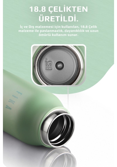 Neoflam Fika Rento Sızdırmaz Vidalı Kapaklı Geniş Ağızlıklı Kolay Taşınabilir Çelik Termos 600 Ml Mint Yeşili