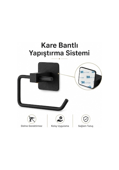 Yapışkanlı Siyah Kare Açık Tuvalet Kağıtlığı Wc Kağıtlık Tuvalet Kağıdı Askısı Genel
