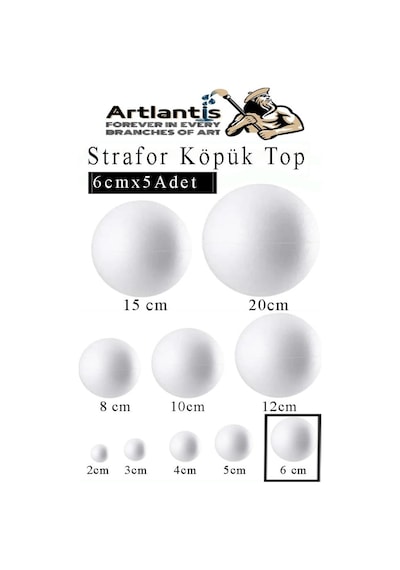 Strafor Köpük Top 6 Cm 5 Adet Köpük Top Küre Toplar Yuvarlak Strafor Köpük Top Okul Deney Hobi Sanat