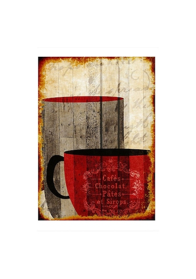 Bedeko Kahve Fincanları Hediyelik Ahşap Tablo 35 Cm X 50 Cm