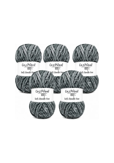 Kadife İp Soft Chenille Fine 5'li Paket 5x100 Gr 160 Mt El Örgü İpi Koyu Gri - 925144855