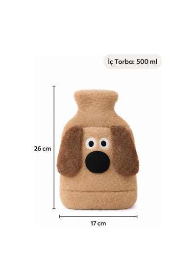 Kahverengi Gromit Figürlü Eldivenli Sıcak Su Torbası Peluş Kılıflı, Karın El Isıtıcı Renkli