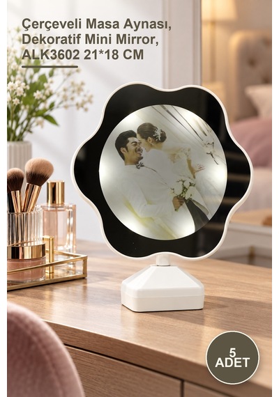 5 Adet Sihirli Ledli Ayna Çerçeveli Masa Aynası, Dekoratif Mini Mirror, Alk3602 21 18 Cm Sarı