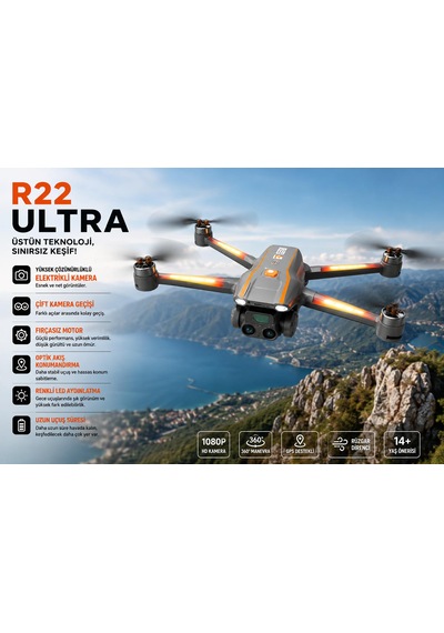 R22 Ultra Drone Katlanabilir Dron 1080p Hd Kamera Fırçasız Motor Renkli Led Işıklı Soğutucu Aydınlatma Optik Akış Koruma Titreşim Önleme Çift Elektirkli Kamera