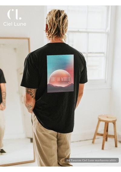 Nevermind Unisex Kadın Erkek Dream World Baskılı Özel Tasarım Oversize T-sh Siyah