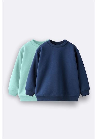Zuzunga 2'li Basic Şardonlu Çocuk Sweatshirt 3-10 Yaş Hardal-antrasit Su Yeşili - Lacivert