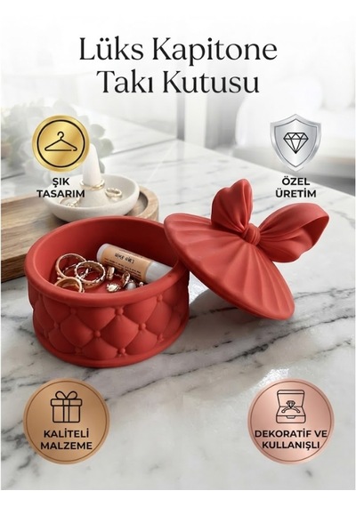 Lüks Kapitone Tasarımlı Takı Kutusu Ve Dekoratif Aksesuar Çanağı Kırmızı