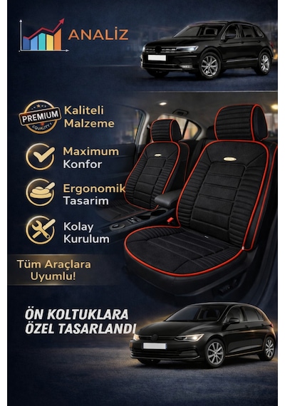 Renault Clio 1998 Ve Sonrası Clio 4 2012-2019 Uyumlu Vento Serisi Siyah Kırmızı 2'li Minder Seti