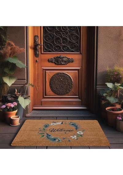 Valerine Life İhtişamlı Tavus Kuşu Welcome Kapı Önü Paspası 45x70cm
