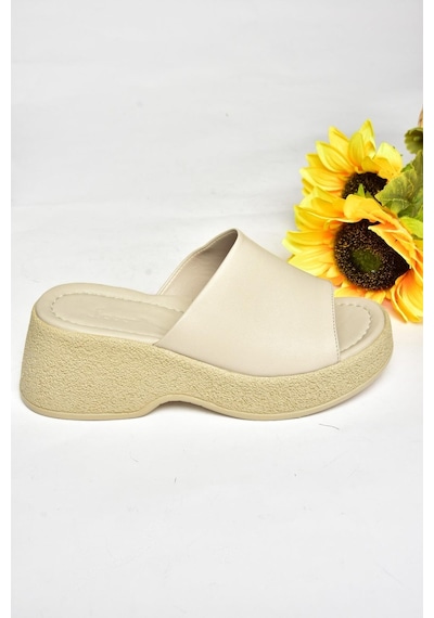 Fox Shoes S996741209 Bej Kalın Tabanlı Kadın Terlik Bej