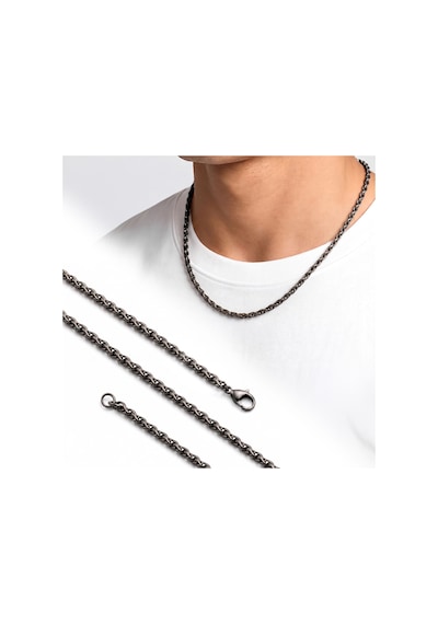 Premium Parlak Ve Şık Hasır Örgü Erkek 316l Çelik Kolye 2mm 55cm 3183eck041 - Siyah Renk