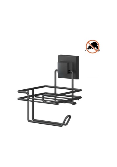 Tekno Tel Ef-275 Siyah Yedekli Tuvalet Kağıtlık Yapışkanlı/vidalı Deliksiz Metal Wc Tutucu Siyah