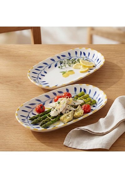 Güral Limon Desenli 2li 24 Cm Porselen Kayık Tabak Seti Çok Renkli