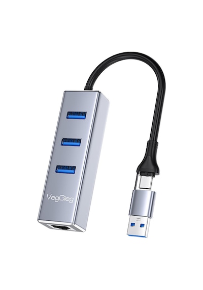 VegGieg Usb Ve Type-C Gigabit Ethernet Adaptörü 3 Port Usb 3.0 Çoklayıcı Hub