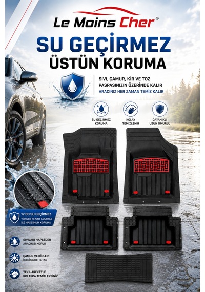 Volkswagen Crafter Panelvan Havuzlu Oto Paspası Kaymaz Taban Dayanıklı Enerji Kırmızı