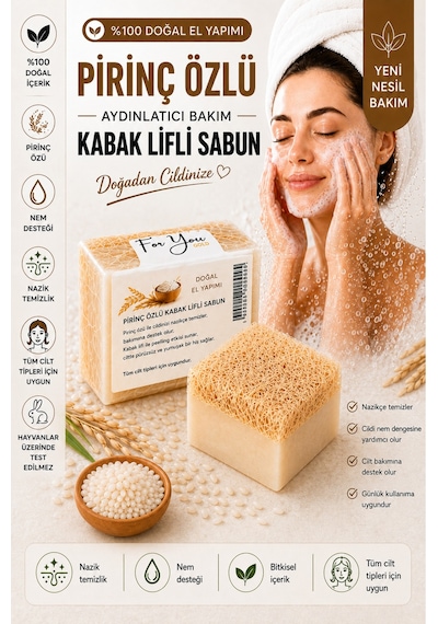 Kabak Lifli %100 Doğal El Yapımı Pirinç Özlü Whitening Sabun Kabak Lifi - Lavanta