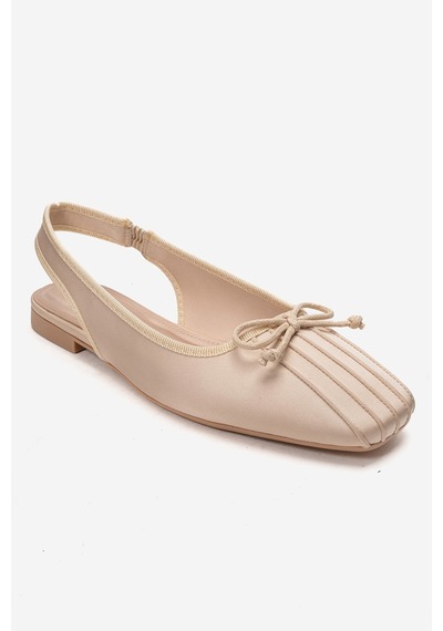 Luvishoes Zelvıa Bej Saten Fiyonklu Arkası Açık Kadın Babet Ayakkabı