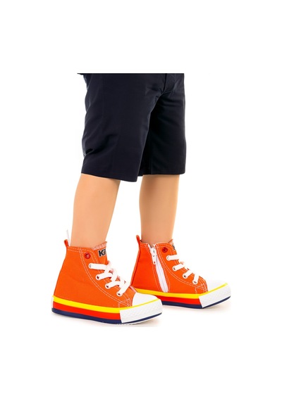Kiko Kids Tinna Bağcıklı Erkek Bebek Boğazlı Keten Spor Ayakkabı Turuncu