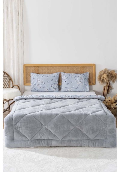 Rivaistanbul Gri Çiçekli Loura Çift Kişilik Çift Taraflı Lüx Wellsoft Yorgan Seti 195x215 Cm Gri