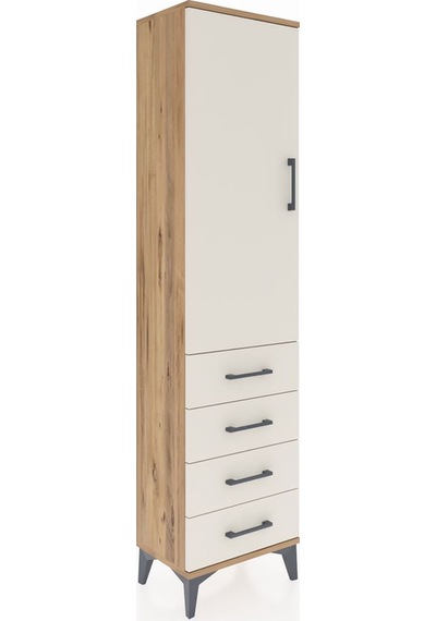Arges Dolap Tek Raflı 4 Çekmeceli Tek Askılı 44x30x182 Çam-ay... Çam