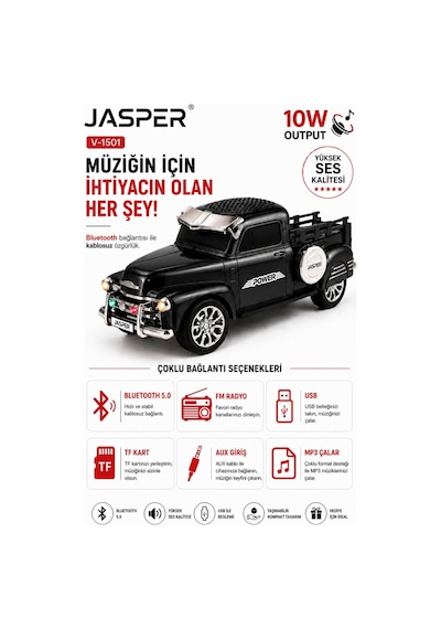 Jasper Jpr-1501 Siyah 10w Bluetooth Hoparlörlü Retro Kamyon Tasarım Fm Radyo, Usb, Tf Kart, Aux Ve Mp3 Çalar 15124852