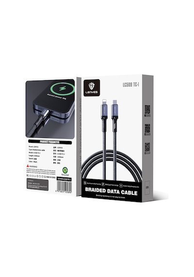 Lenyes Lc509 Type-c To Lightning Pd 30w Örgü Tasarımlı Hızlı Şarj Özellikli Şarj Kablosu 1m Siyah Siyah