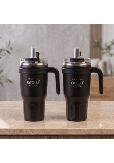 Taşıma Kulplu Pipetli Termos 1000ml Siyah