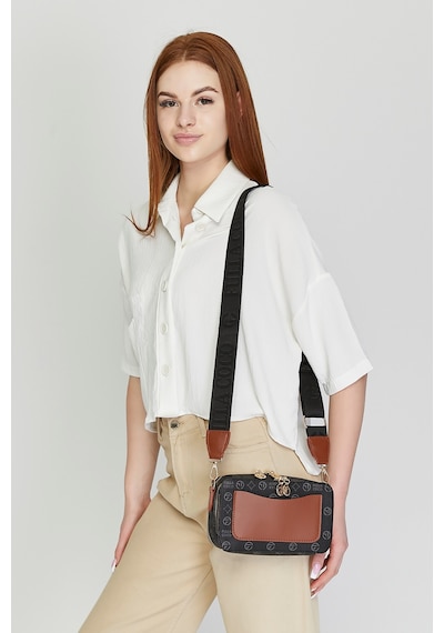 Morpelikan Siyah Monogram Kolon Askılı Kadın Omuz Çantası Siyah