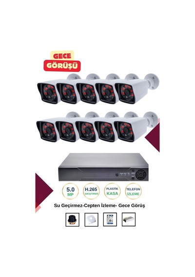 İrtech-10 Kameralı Güvenlik Kamera Seti Gece Görüşlü-su Geçirmez-tak Çalıştır G03