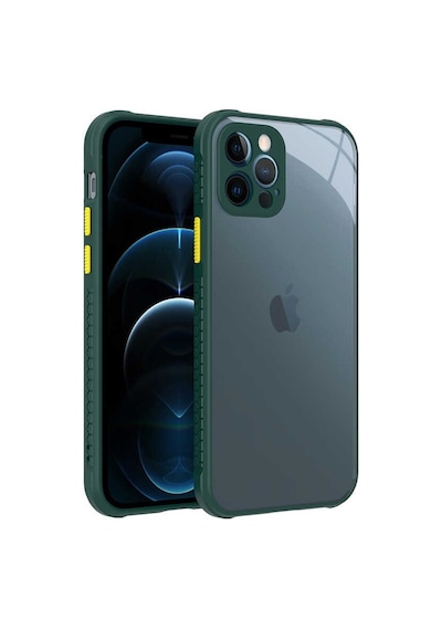 Kilifone - İphone 12 Pro Uyumlu Kılıf Arkası Şeffaf Renkli Kenarlı Kaff Kapak - Koyu Yeşil - T16600