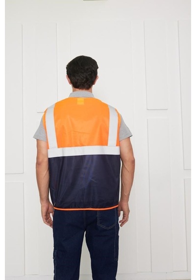 Orange Safety Mühendis Tipi İkaz Yeleği Turuncu-lacivert