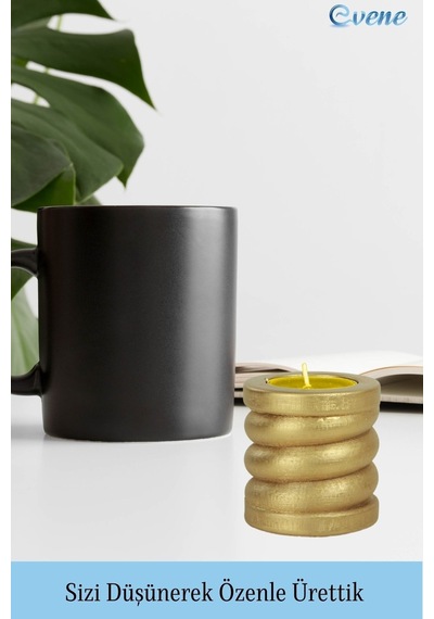 Mumluk Şamdan Tealight Ve İnce Mum Uyumlu Spiral Model - Altın