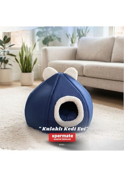 Xpermate Kedi Evi Kapalı Kedi Yatağı Çıkarılabilir Minderli Kedi Yuvası Lacivert