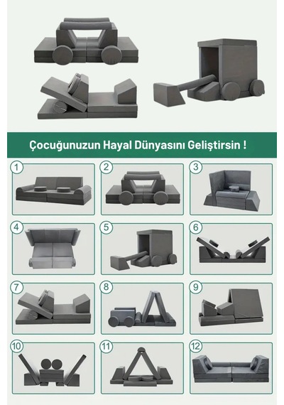 10 Parça Lego Modüler Bebek Ve Çocuk 2'li Koltuğu Antrasit