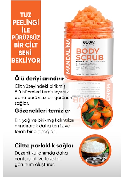 Glow Whıte Mandalina Body Scrub 400g Cildi Arındıran, Canlandırıcı Ve Nemlendirici Tuzlu Vücut Peelingi