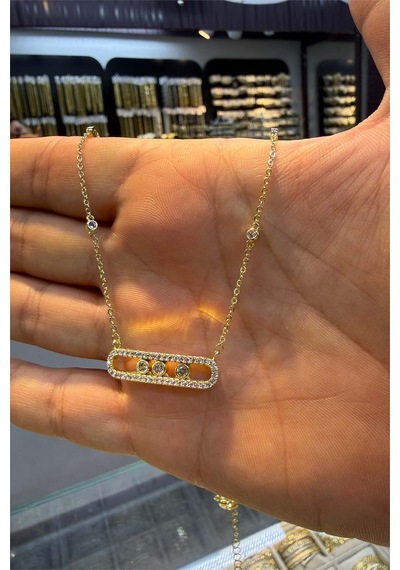 Taşlı Kolye 14 K Yeşil Renk 45 Cm Altın