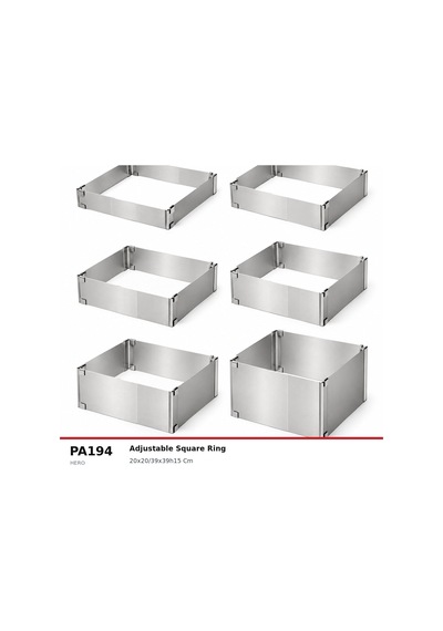 Fida Ayarlanabilir Pasta Çemberi Kare H15 Cm Paslanmaz Pasta Kalıbı Inox