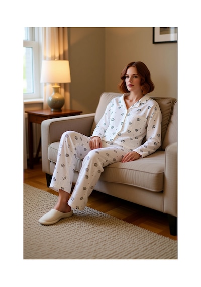 Ersefa Kadın Çiçek Desenli Uzun Kollu Pijama Takımı Fonksiyonel Dayanıkl Beyaz Ersefa Kadın Çiçek Desenli Uzun Kollu Pijama Takımı Fonksiyonel Dayanıkl Beyaz
