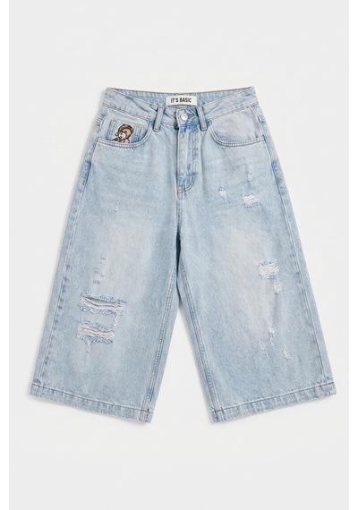 it's basic Kadın Ice 12s6-89 Baggy Fit Maxi Denim Tasarım Bermuda Şort Ice Rengi