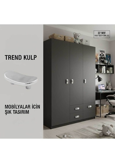 Lüks Trend Kulp Krom 32 Mm Mobiya Yatak Odası Tv Ünitesi Konsol Çocuk Ve Genç Odası Kulpu Siyah