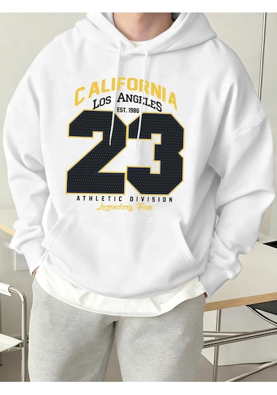 Tarzsokak California Athletic Division Number 23 Baskılı Hoody Erkek Sokak Stili Yumuşak Sweatshirtler Beyaz